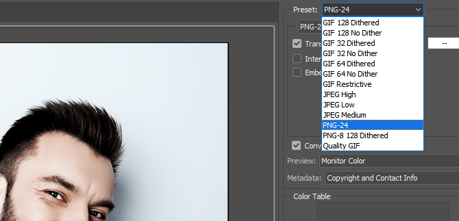 Imagem de exportação Photoshop PNG-24