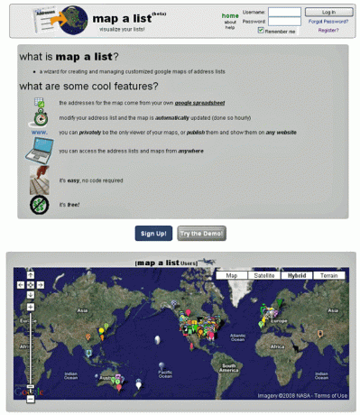 Mapalista - lista de endereços do mapa no mapa 