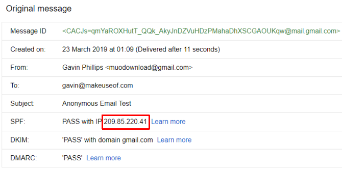 endereço IP de rastreamento do gmail