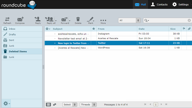 Interface do Roundcube Webmail