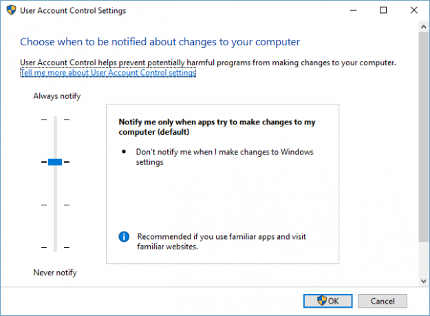 Configurações de controle de conta de usuário do Windows 10