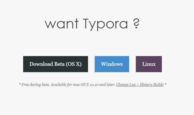 Site da Typora mostrando versões para Mac, Windows e Linux