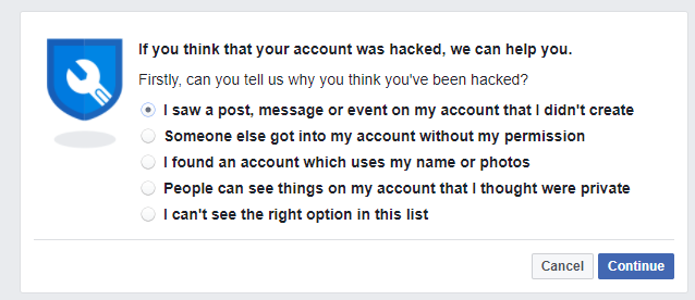 conectar o facebook sobre a conta hackeada