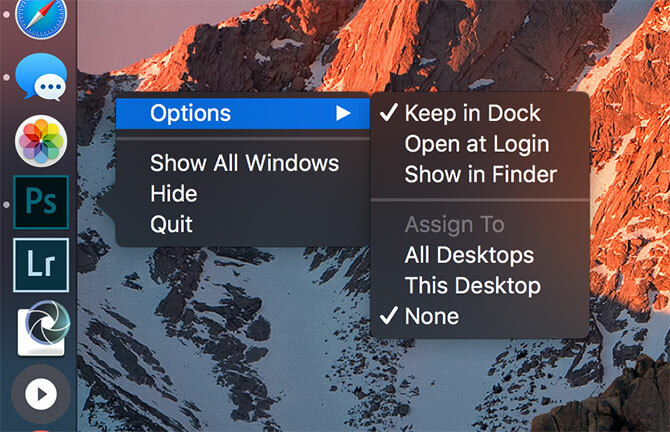 Opções de dock para Mac