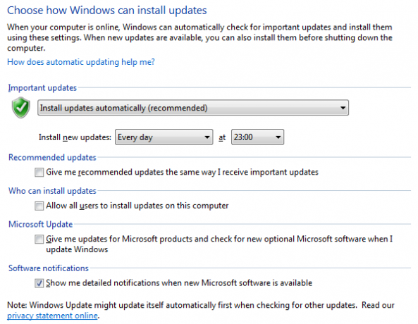 Configurações do Windows Update