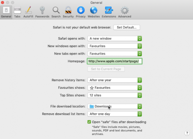 Usando as Preferências do Safari para verificar o local de download do arquivo