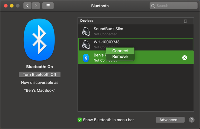 Mac Remover dispositivo Bluetooth