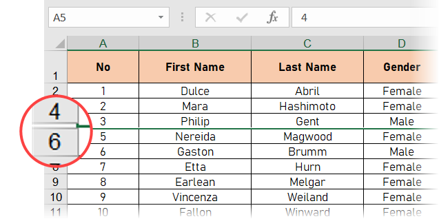 Linhas ocultas no marcador do Excel