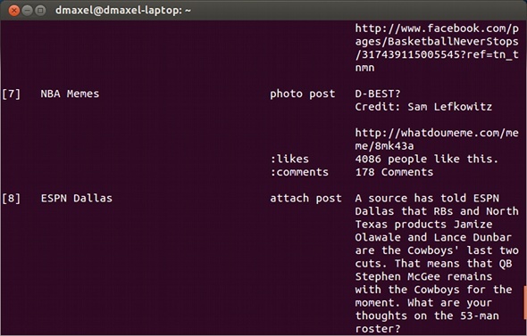 linha de comando do facebook linux