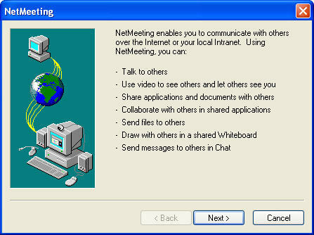 Estou tirando meu chapéu para você, Microsoft NetMeeting netmeeting