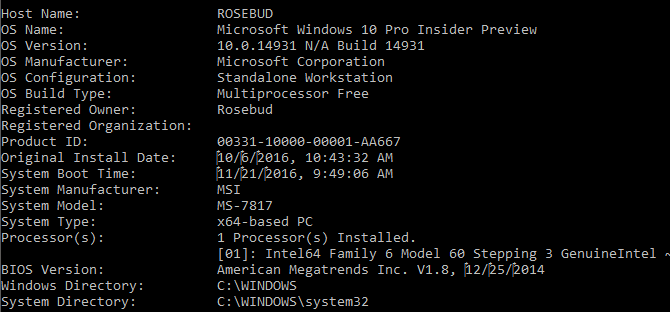 prompt de comando da versão do BIOS