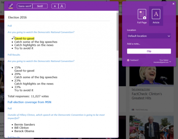 Clipper da Web do OneNote no Edge