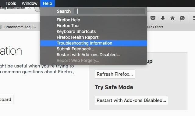 opção de redefinição do firefox