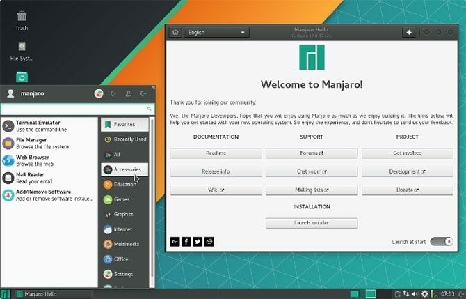 Esta é uma captura de tela do Manjaro Linux