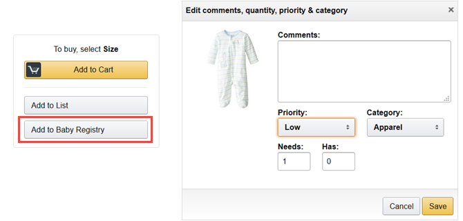 amazon baby registry adicionar edição