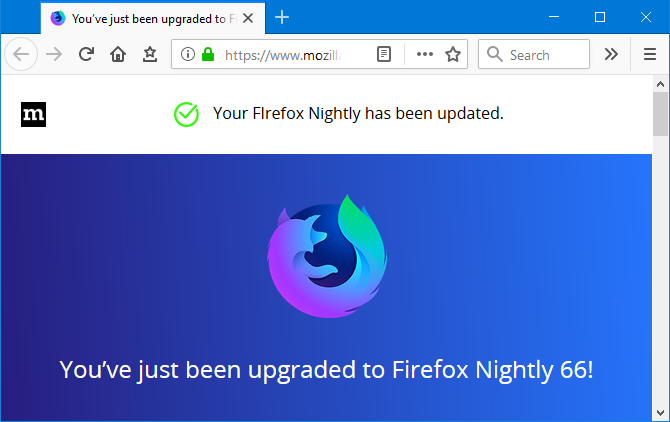 Captura de tela do Firefox Nightly