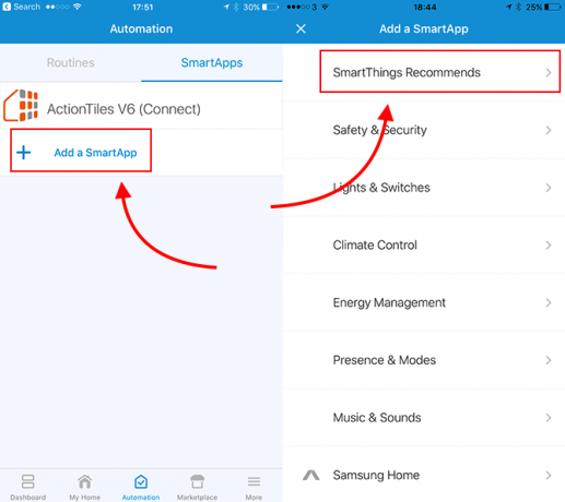 Como configurar e usar a lista de smartapps do sistema Samsung SmartThings