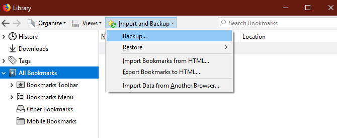 Backup de Favoritos do Firefox