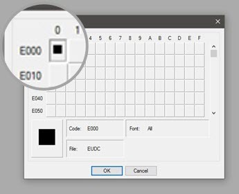 Editor de caracteres particulares - Código