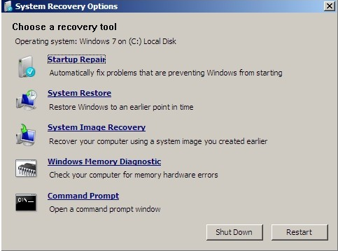 Opções de recuperação do sistema Windows