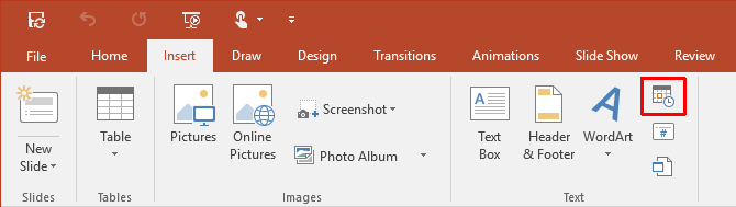 Como exibir a data e hora atuais em uma apresentação do PowerPoint PowerPoint 2016 Inserir texto 670x189