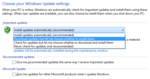 Configurações do Windows Update