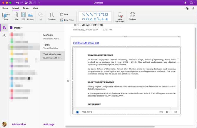 anexar um arquivo do Word no OneNote