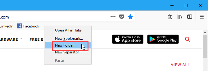 Crie uma nova pasta de favoritos na barra de favoritos do Firefox