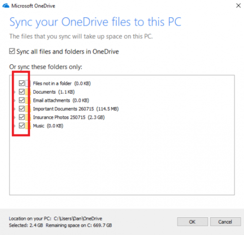 Onedrive sync folders windows 10