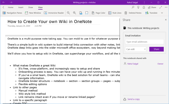 compartilhar notebook com o OneNote para Windows 10