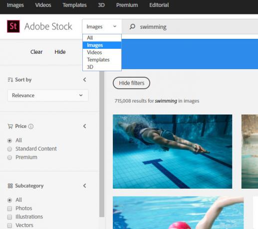 Filtros da Adobe Stock Search