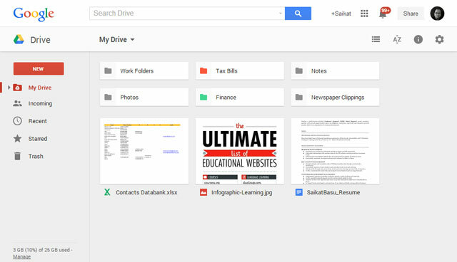 Google Drive - A interface do usuário