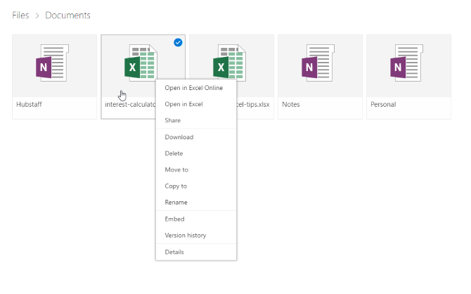 documentos do onedrive clique com o botão direito do mouse