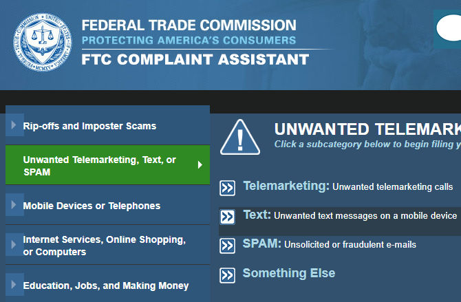 Spam de texto do relatório da FTC