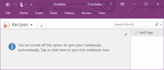 Sincronização do OneNote desativada