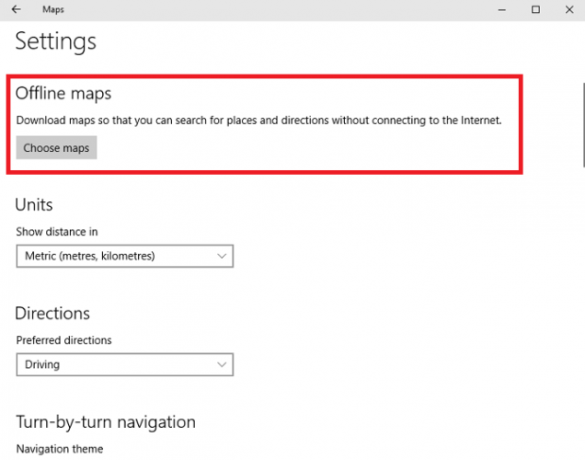 configurações de mapas offline do Windows 10