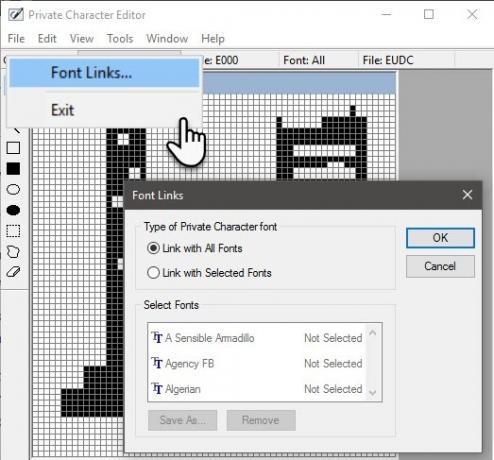 Editor de caracteres particulares - Links de fontes