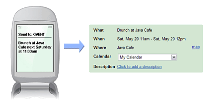 sms para o calendário do google