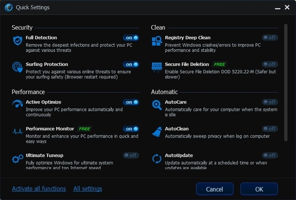 Advanced SystemCare 6 Beta 2.0 - Seu próprio PC Doctor [Windows] Janela de configurações rápidas do ASC