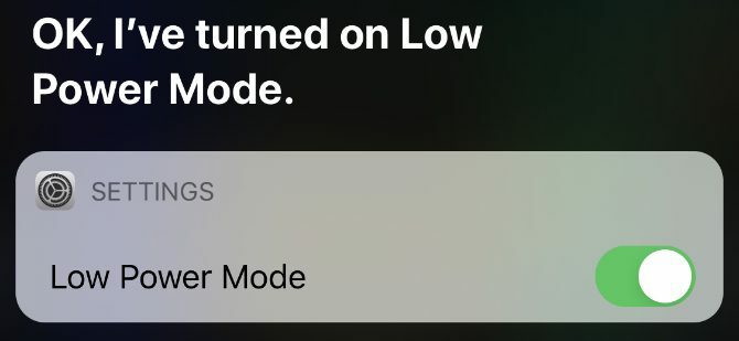 Siri ativando o modo de baixa energia nas configurações