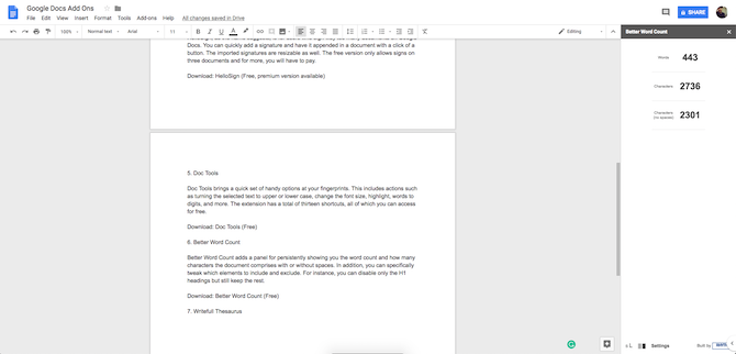 Complemento de contagem de palavras melhor do Google Docs