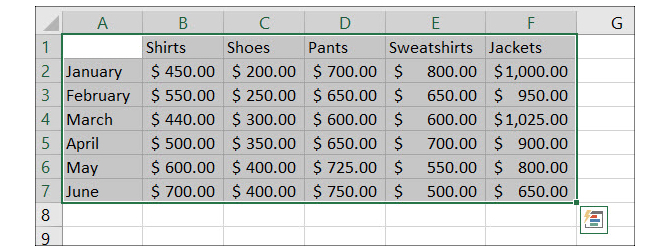 Selecionar dados no Excel