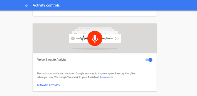 Desativar atividade de voz e áudio do Google