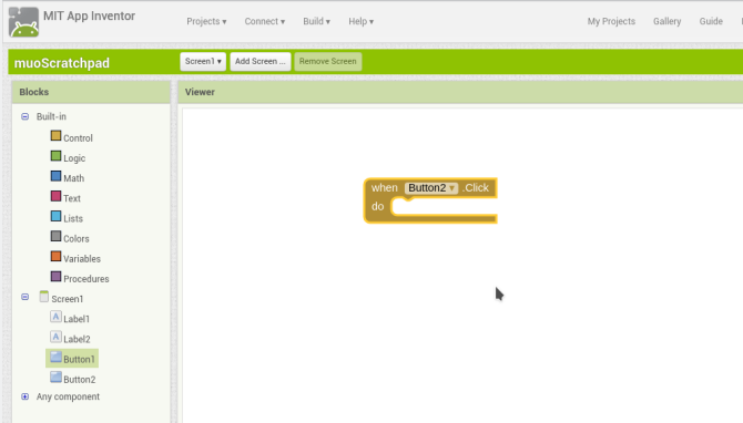 android criar app appinventor screen1 buttonblock1
