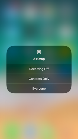 Configurações do AirDrop do iOS 11 Control Center