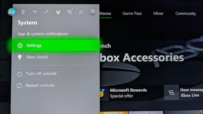 Configurações abertas do Xbox One