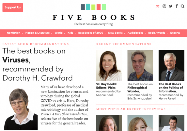 Especialistas em um tópico recomendam cinco livros sobre esse assunto em entrevistas detalhadas na Five Books 