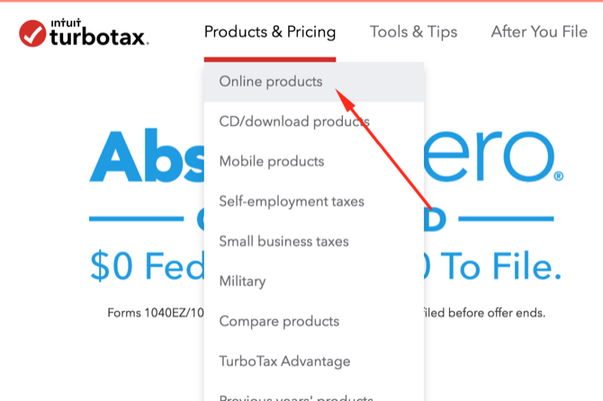 guia turbotax - produtos on-line