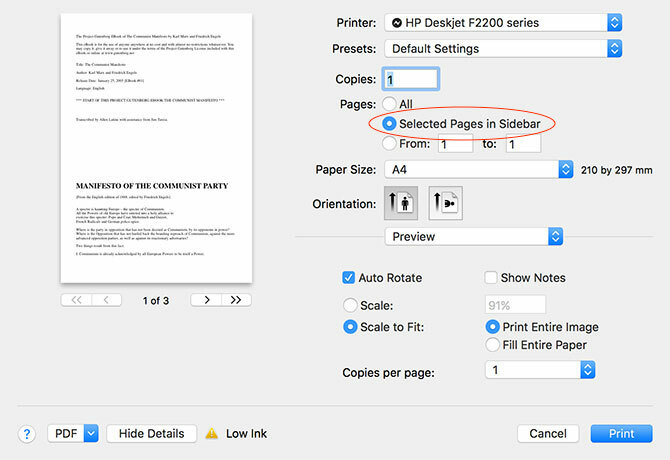 Como criar, mesclar, dividir e marcar documentos PDF em um Mac imprime páginas selecionadas