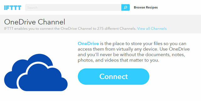 O canal IFTTT do OneDrive